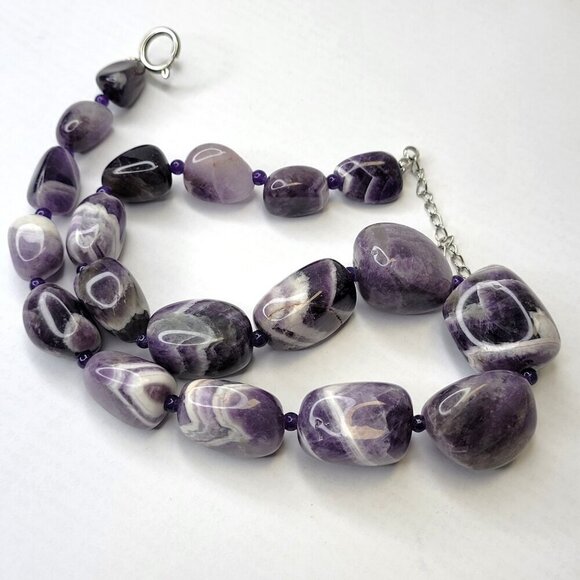 Chunky Amethyst Purple Necklace Fashion Gemstone Necklace - Picture 8 of 11